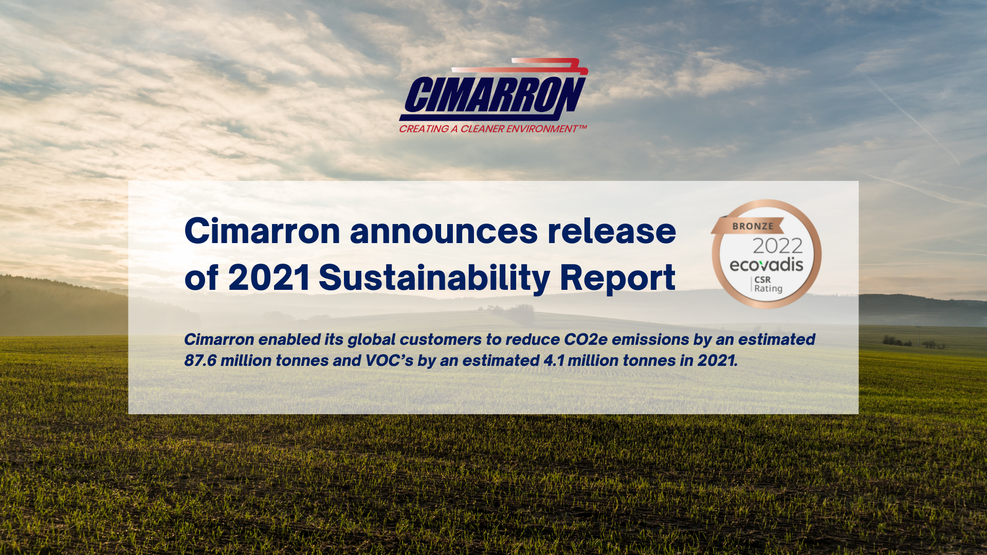 Cimarron Releases 2021 Sustainability Report and Adopts Broadened Framework for Environmental, Social and Governance (ESG) Initiatives